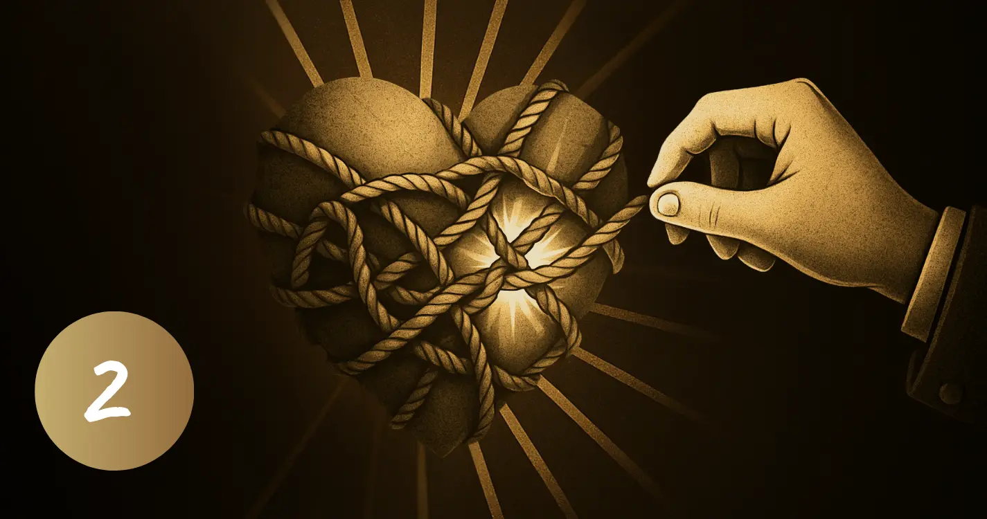 Clé dorée couronnée déverrouillant un cadenas en forme de cœur – étape 1 La Méthode Lost King.