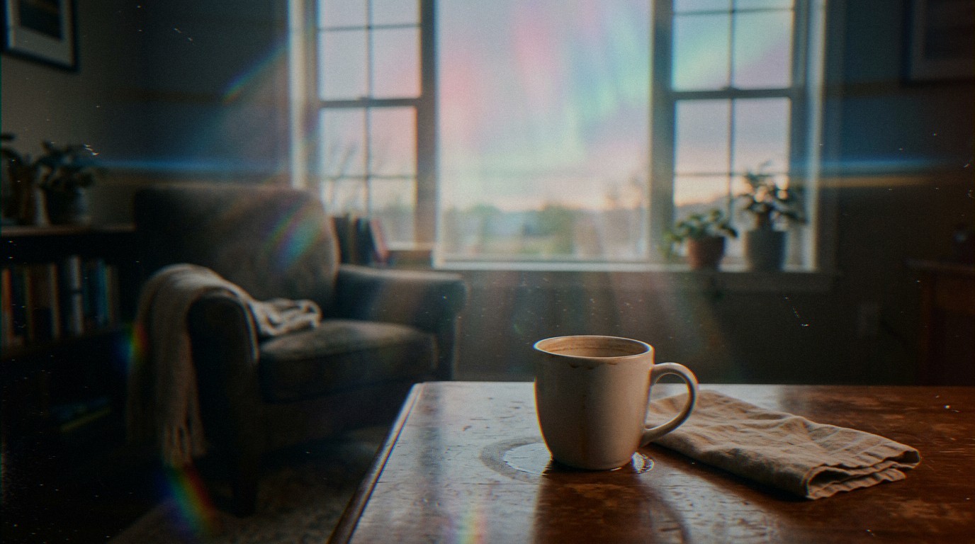 Tasse froide à moitié vide et serviette froissée. Un instant où le deuil amoureux commence quand tu arrêtes de te battre con.