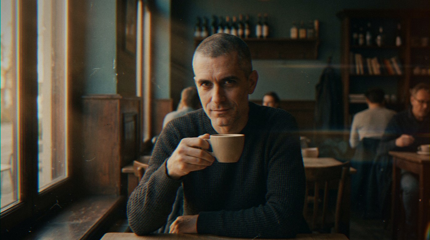 Homme serein, café en main, illustrant la force intérieure. Un article sur pourquoi les femmes testent les hommes qu'elles ai